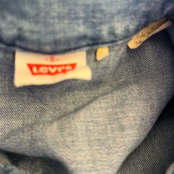 Women’s Levi’s Distressed Orange Tab Snap Button Down denim Shirt. Size Small. - Picture 8 of 12
